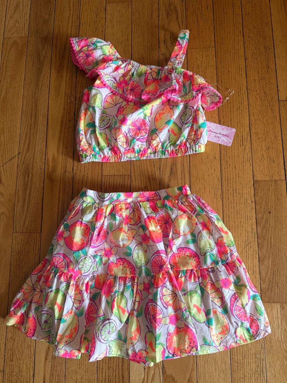 Tommy Bahama Kids Neon Citrus Print Tank & Skirt Set - Pink, Green, Yellow